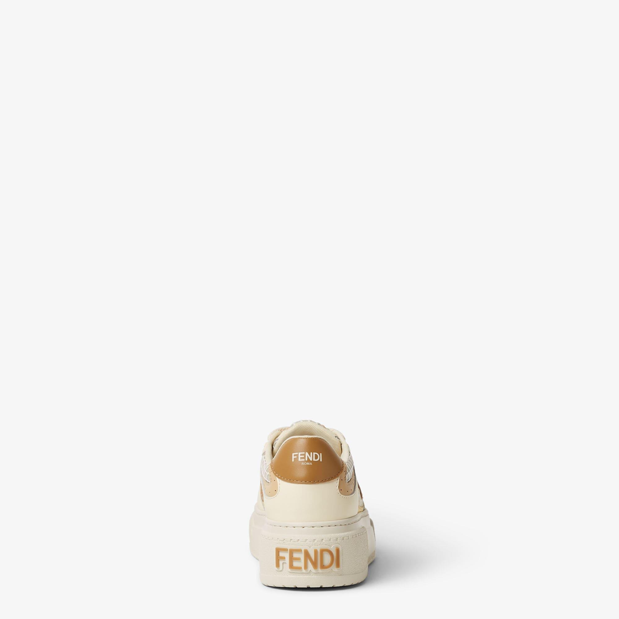 Fendi MatchCream leather and mesh platform low-tops Product Image