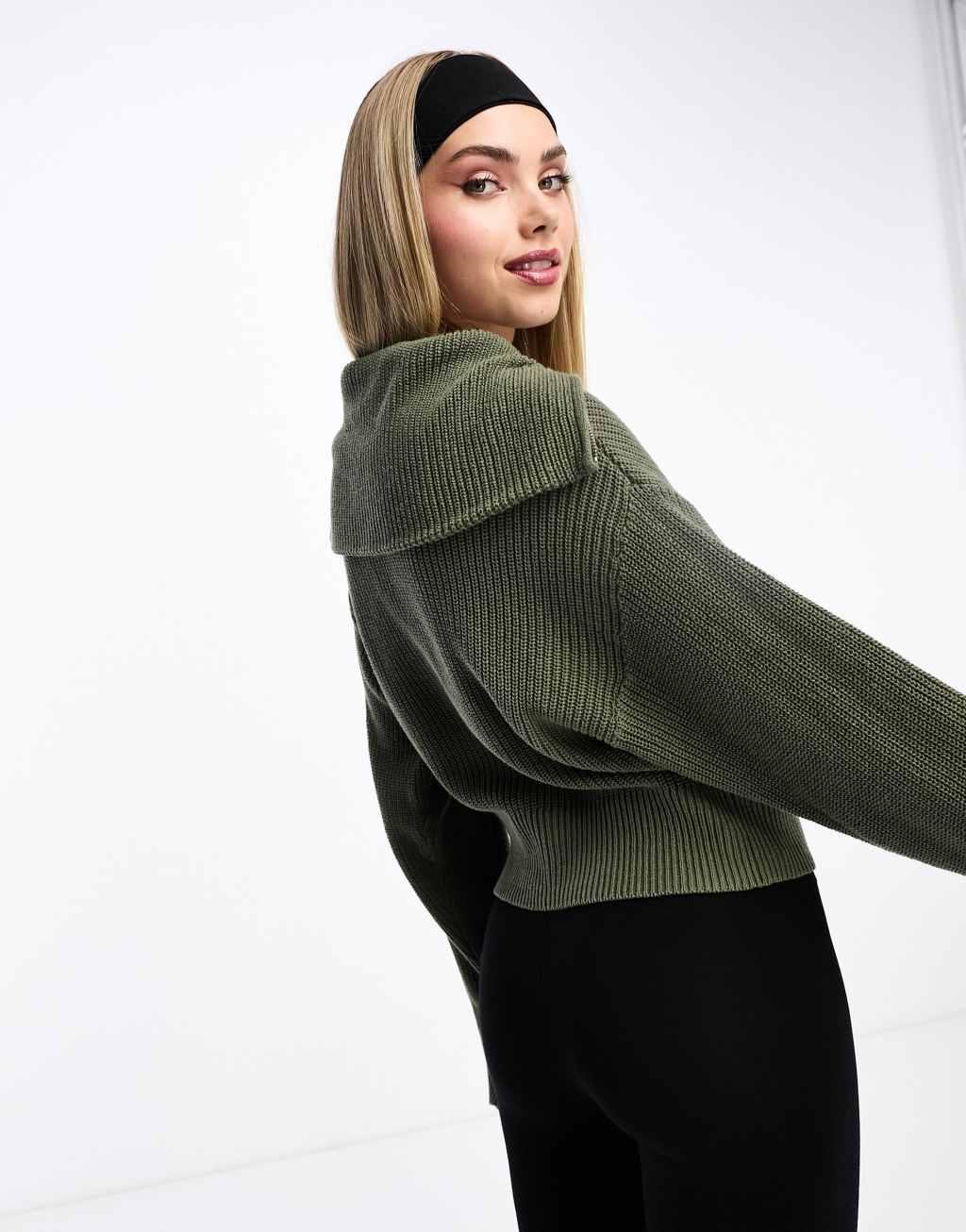 Monki high zip neck knitted sweater Product Image