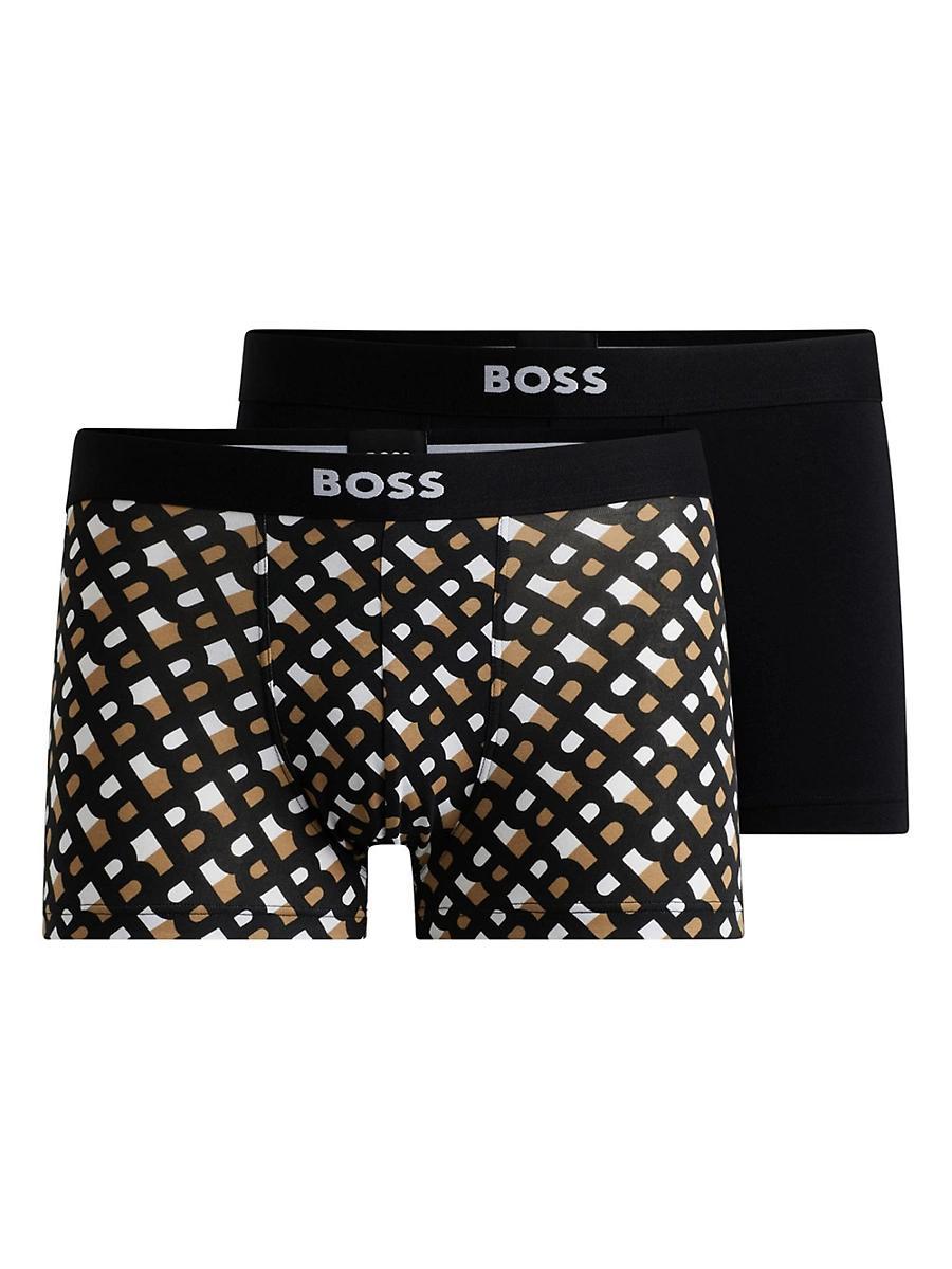 Mens Two-Pack of Stretch-Cotton Trunks with Logo Waistbands Product Image