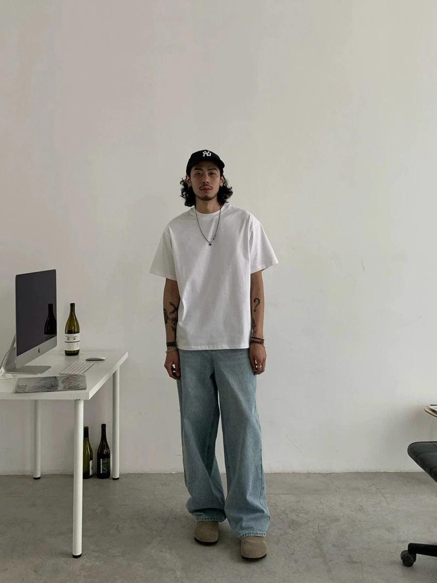 RT No. 18763 WASHED BLUE BAGGY DENIM JEANS Product Image