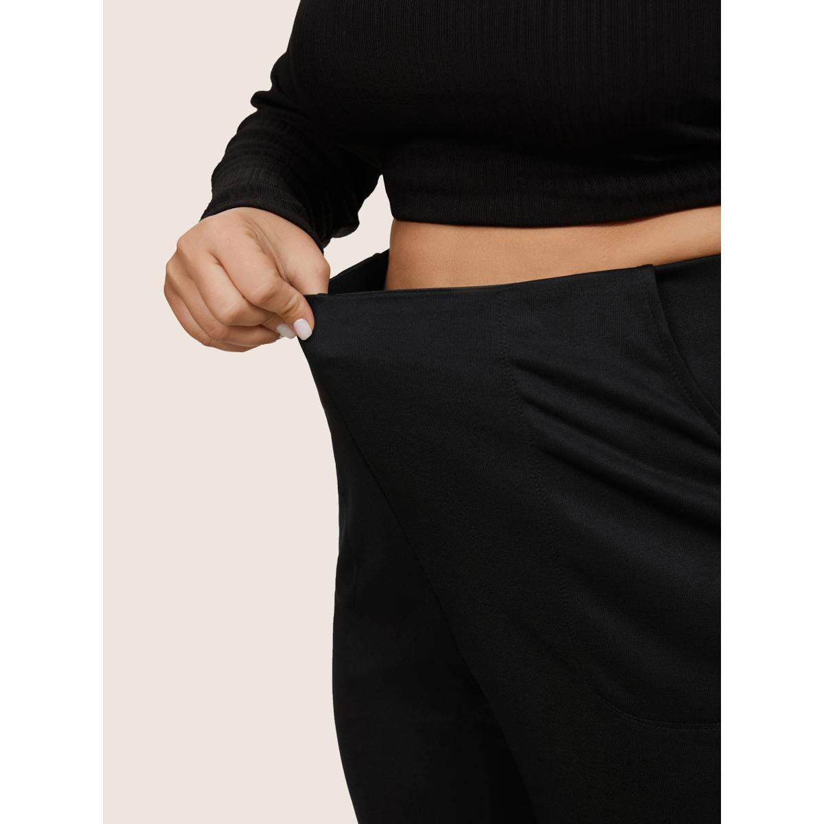 Plus Size Plain Rhinestone Patchwork Mesh Bootcut Pants Women Black Glamour Bootcut High Rise Party Pants BloomChic 14-16/1X Product Image