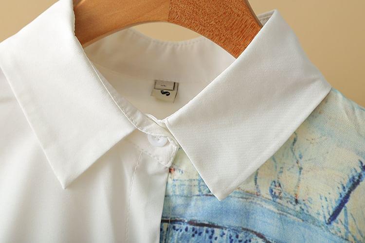 Plus Size Long-Sleeve Print Button-Up Shirt Product Image