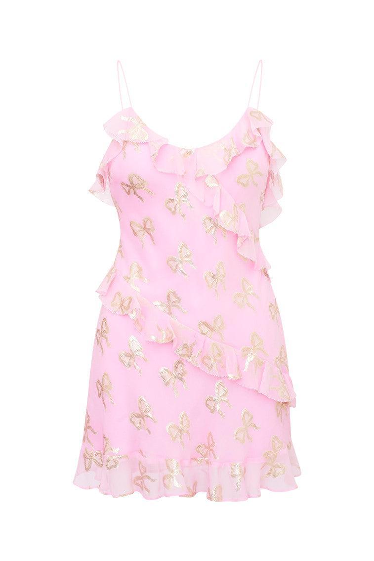 Lomina Silk Metallic Bow Mini Dress Product Image