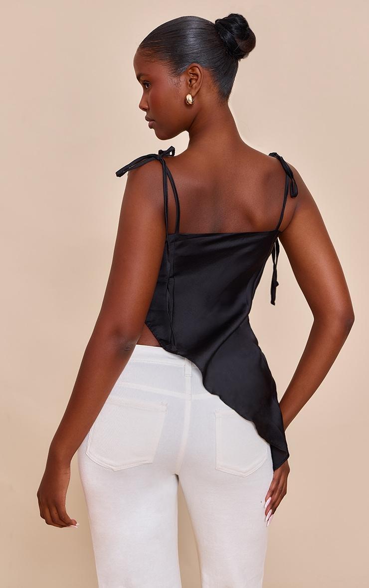 Black Satin Sheer Asymmetric Cami Product Image