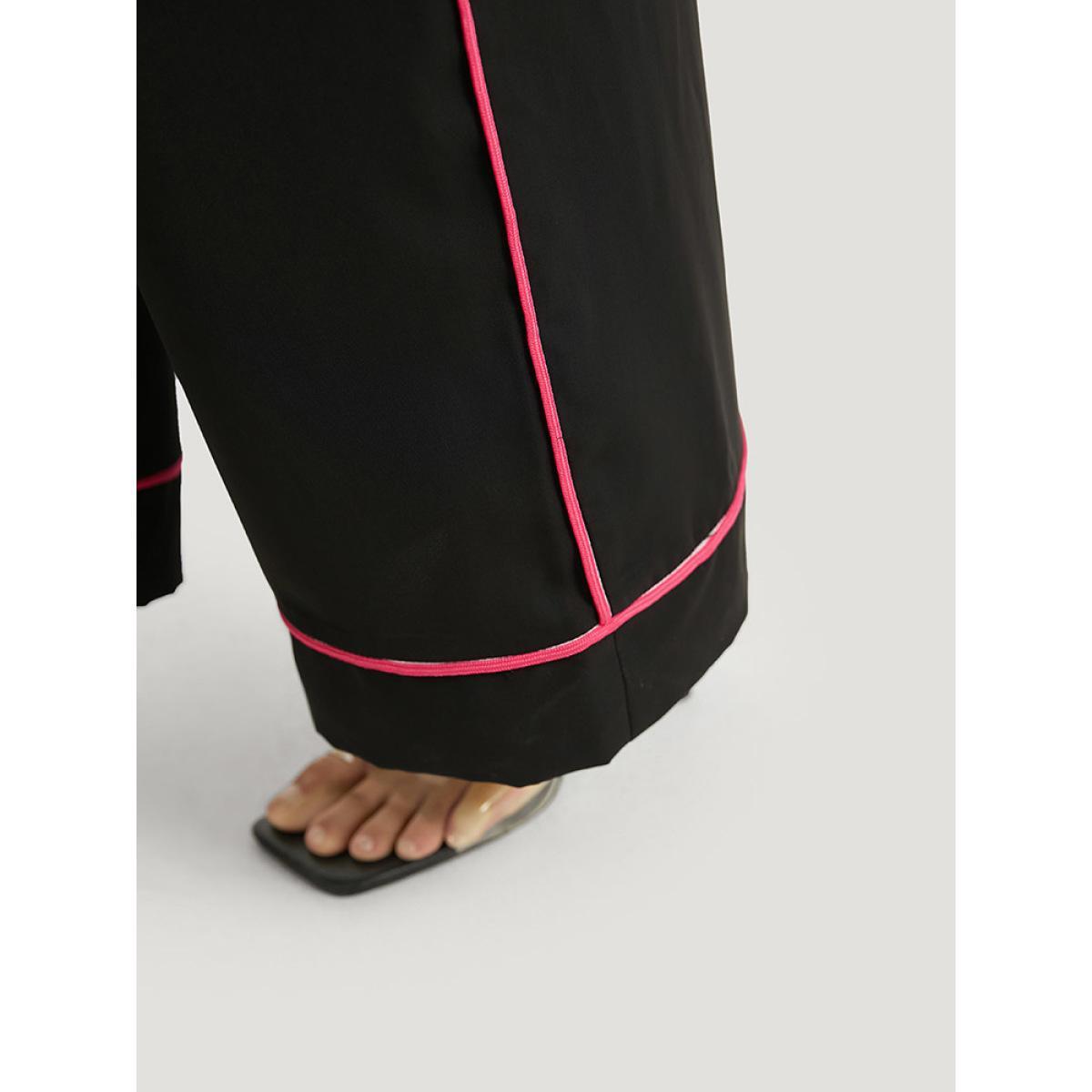 Plus Size Anti-Wrinkle Contrast Elastic Waist Seam Detail Loose Pants Women Black Office Wide Leg High Rise Work Pants BloomChic 26/4X Product Image