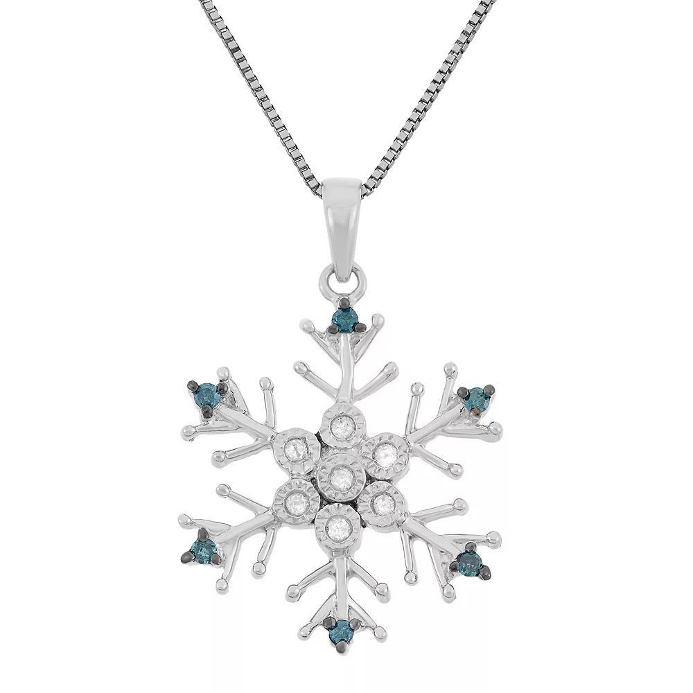 1/10 Carat T.W. Blue and White Diamond Sterling Silver Snowflake Pendant Necklace, Women's, Size: 18" Product Image