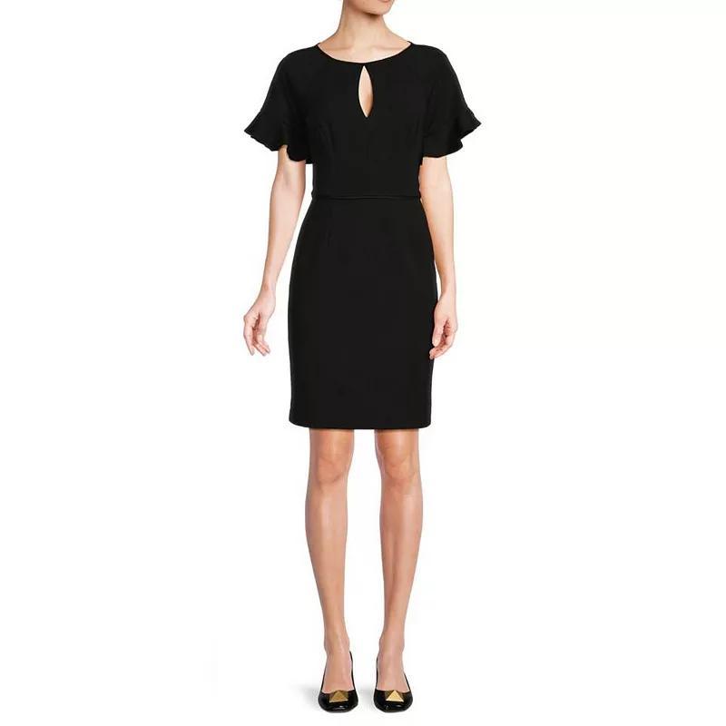 Women's Focus By Shani Knit Keyhole Flutter Sleeve Sheath Dress, Size: 10, Blue Blue Product Image
