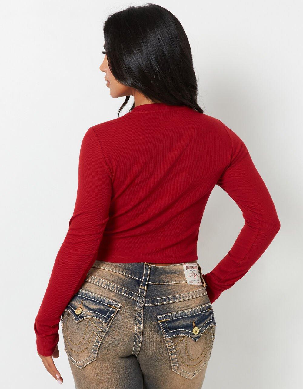 TRUE RELIGION Western Logo Womens Rib Baby Tee - BURGUNDY Product Image