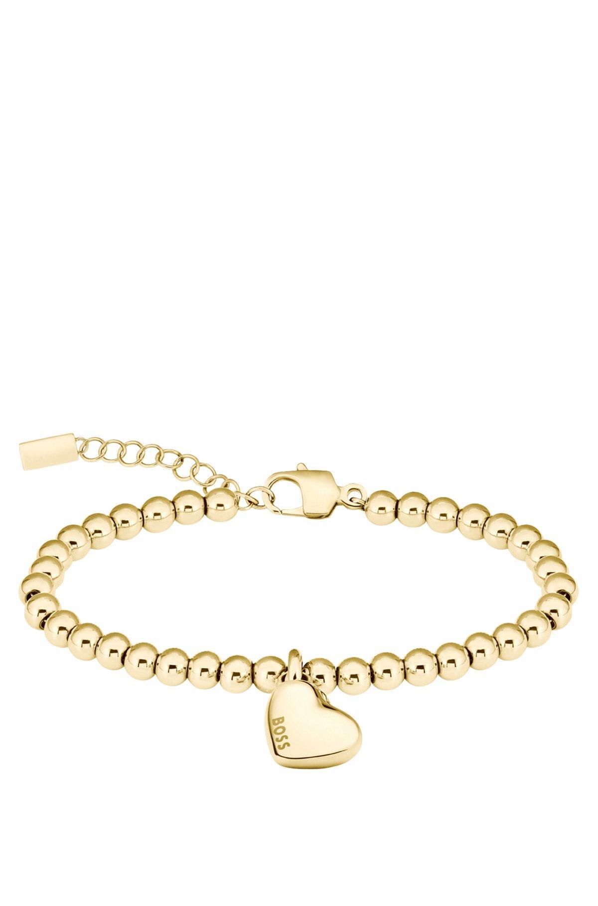 BOSS - Gold-tone beaded bracelet with logo heart charm Product Image