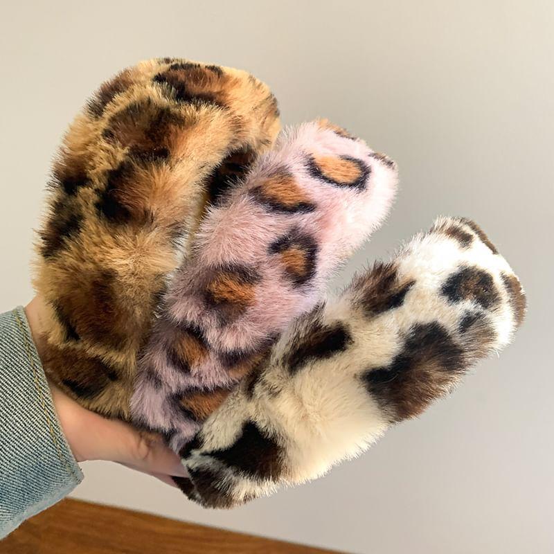 Leopard Print Faux Fur Headband / Set Product Image