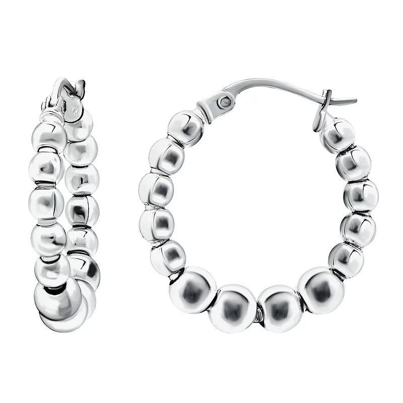 Aleure Precioso Sterling Silver Graduated Bead Hoop Earrings, Women's, Silver Tone Product Image