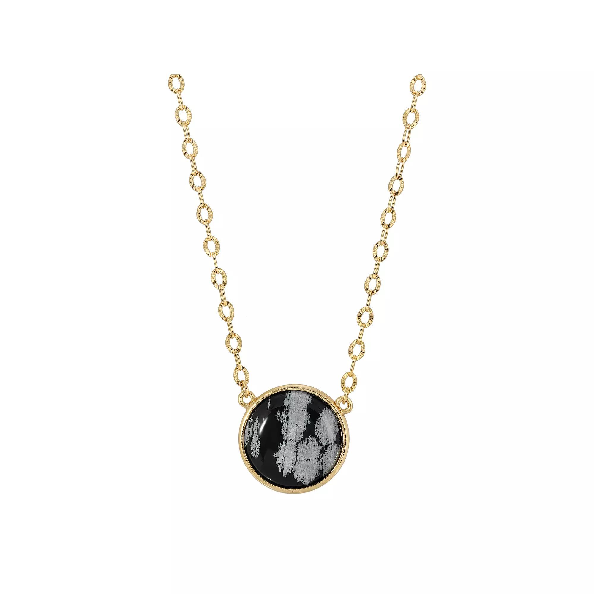 1928 Gold Tone Simulated Snowflake Obsidian Necklace, Womens, White Product Image