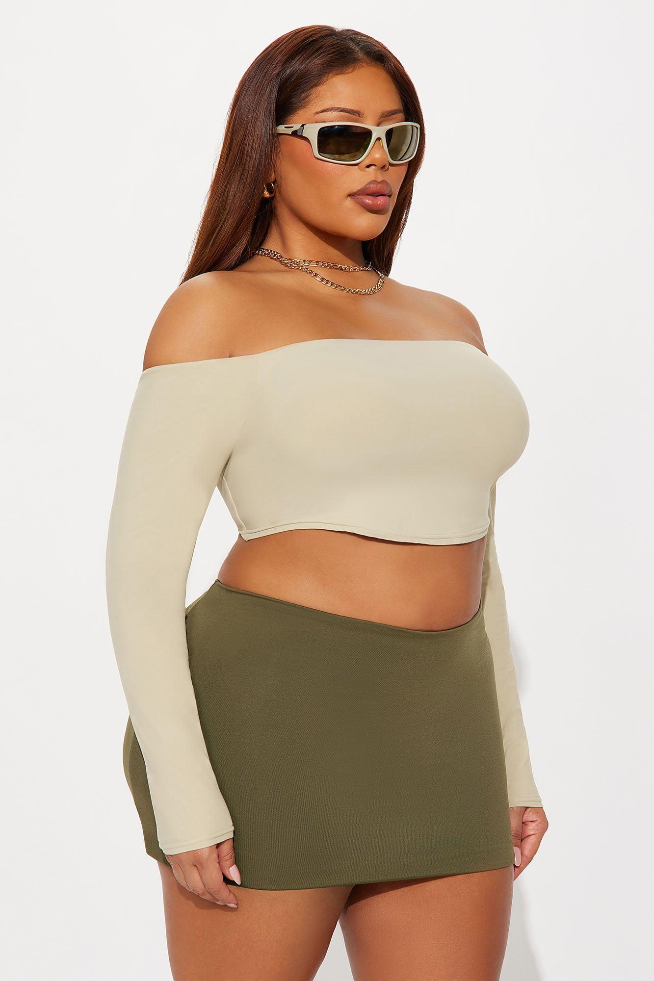 Second Skin Off Shoulder Cropped Top - Stone Product Image