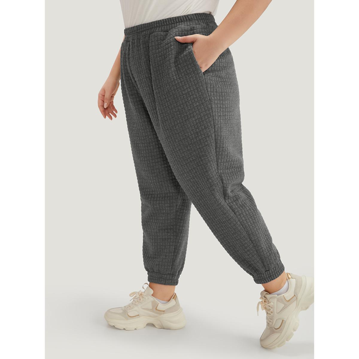 Plain Texture High Rise Sweatpant DimGray Plus Size Women Casual Dailywear Texture 22-24/3X Bloomchic Product Image