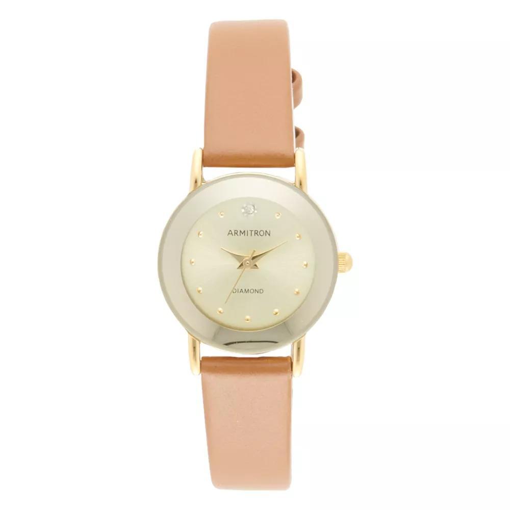 Armitron Women's Diamond Accent Sunray Dial Leather Strap Watch - 75-2447CHGPHY, Size: XS, Brown Product Image
