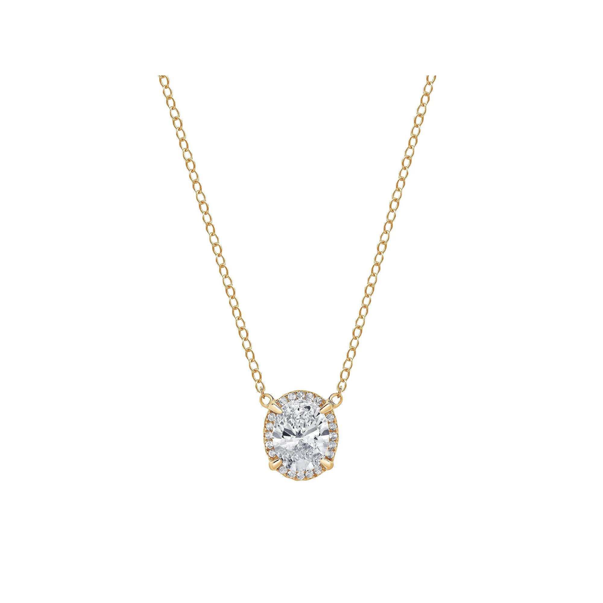 Gemstone Brilliance Lab-Created White Sapphire Oval Pendant Necklace, Womens Pink Tone Product Image