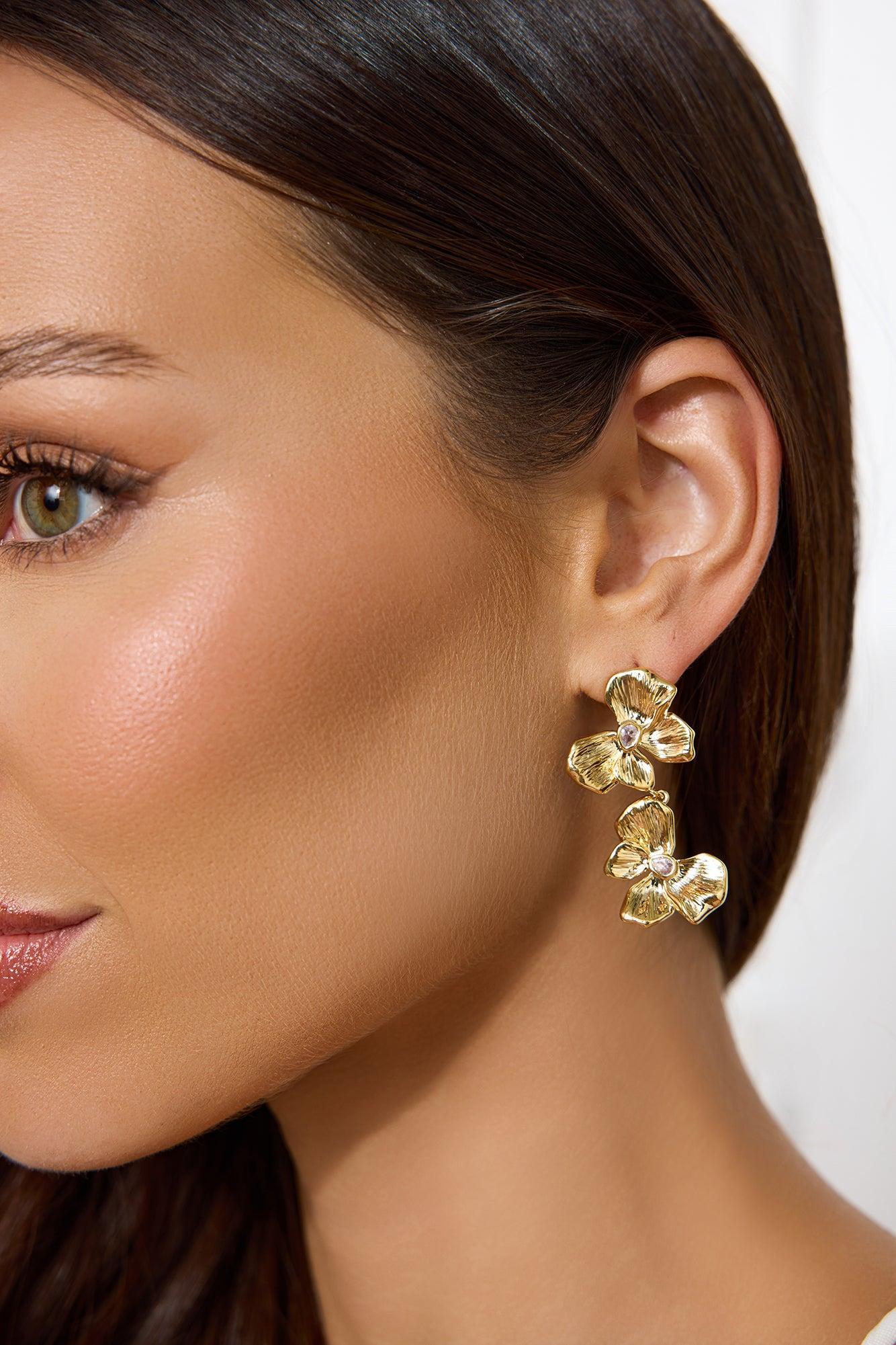 18k Gold Plated Trendier Earrings Gold Product Image
