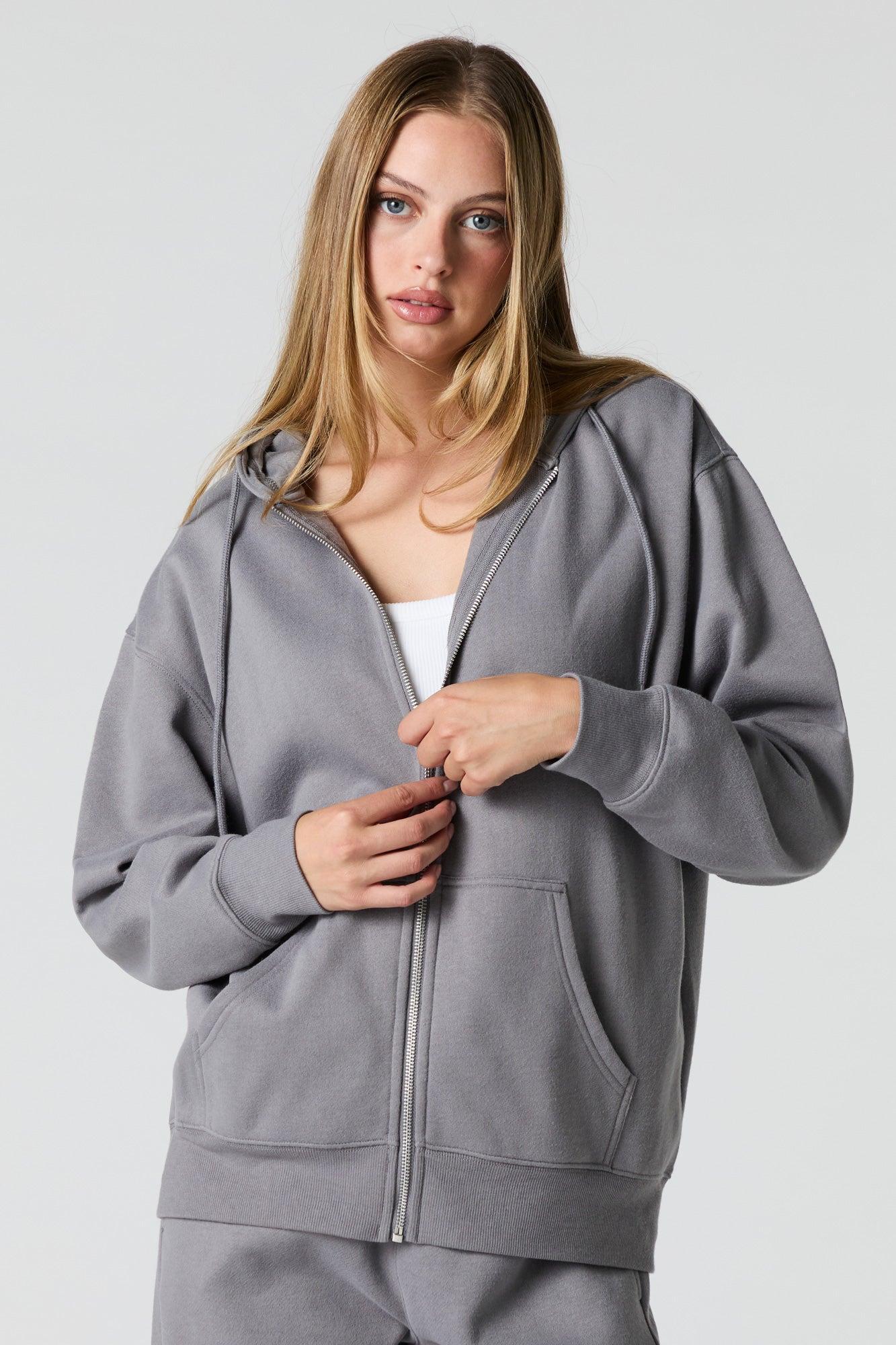 Oversized Zip-Up Fleece Hoodie Female Product Image