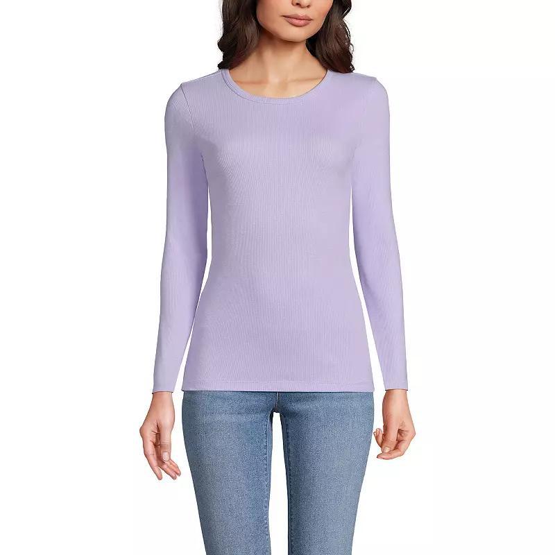 Women's Lands' End Micro Rib Tee, Size: Large, Blue Mini Stripe Product Image