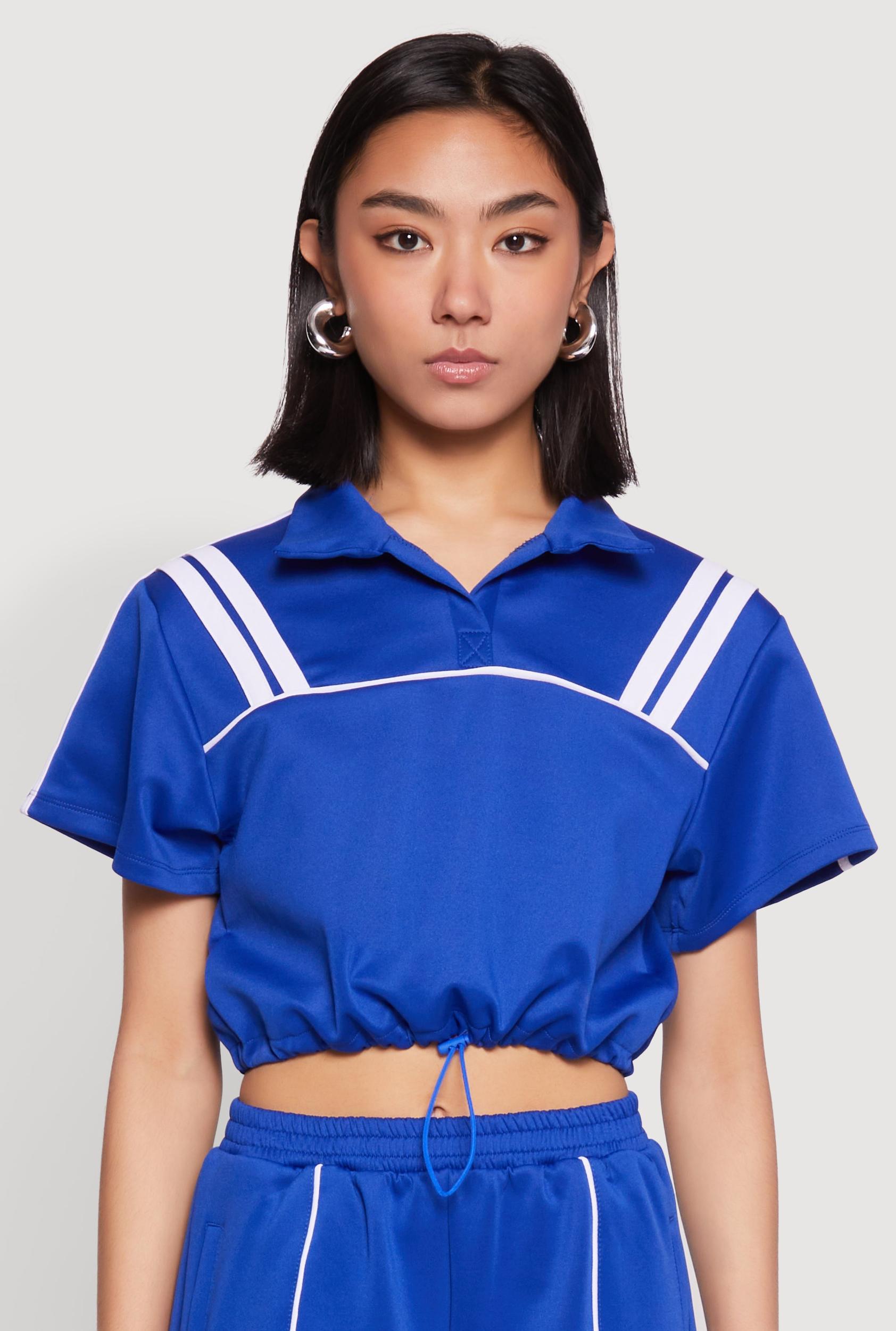 Womens Contrast Piping Varsity Stripe Detail Crop Top Product Image
