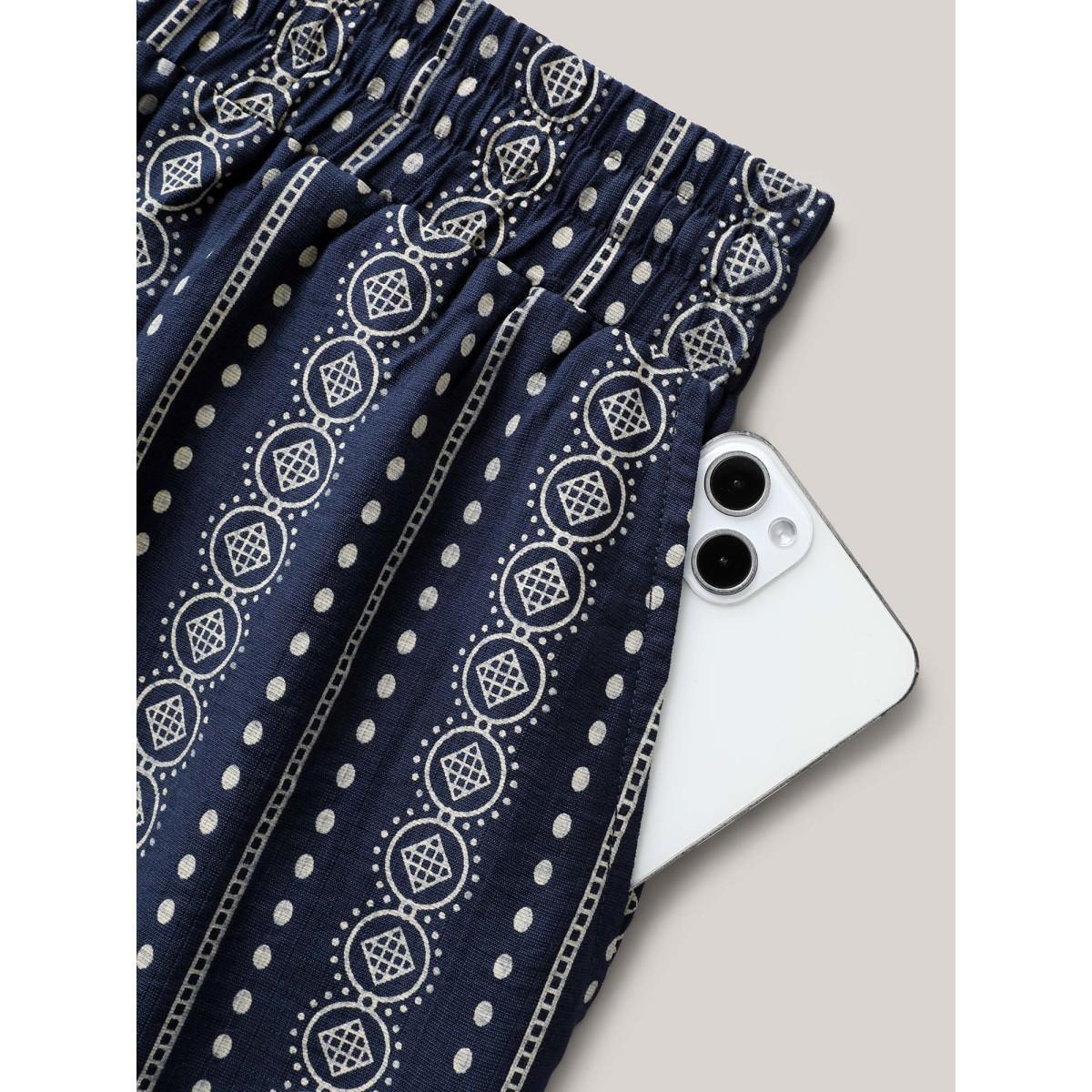 Plus Size Boho Stripe Tassel Wide-Leg Pants Women Indigo Resort Straight Leg Mid Rise Vacation Pants BloomChic 28/5X Product Image