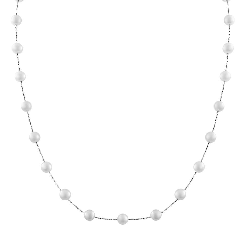 PearLustre by Imperial 10k White Gold Freshwater Cultured Pearl Station Necklace, Womens Product Image