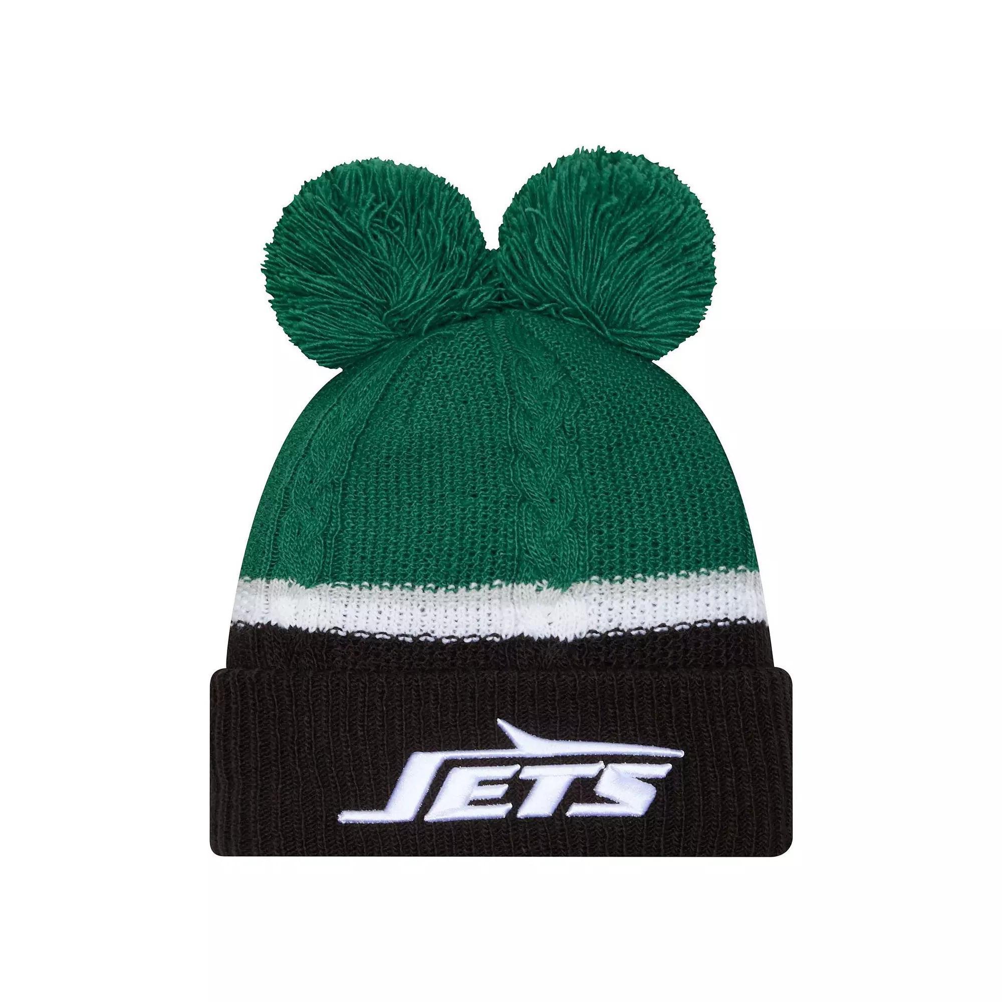 Women's New Era  Green New York Jets Double Bubble Cuffed Knit Hat with Poms Product Image