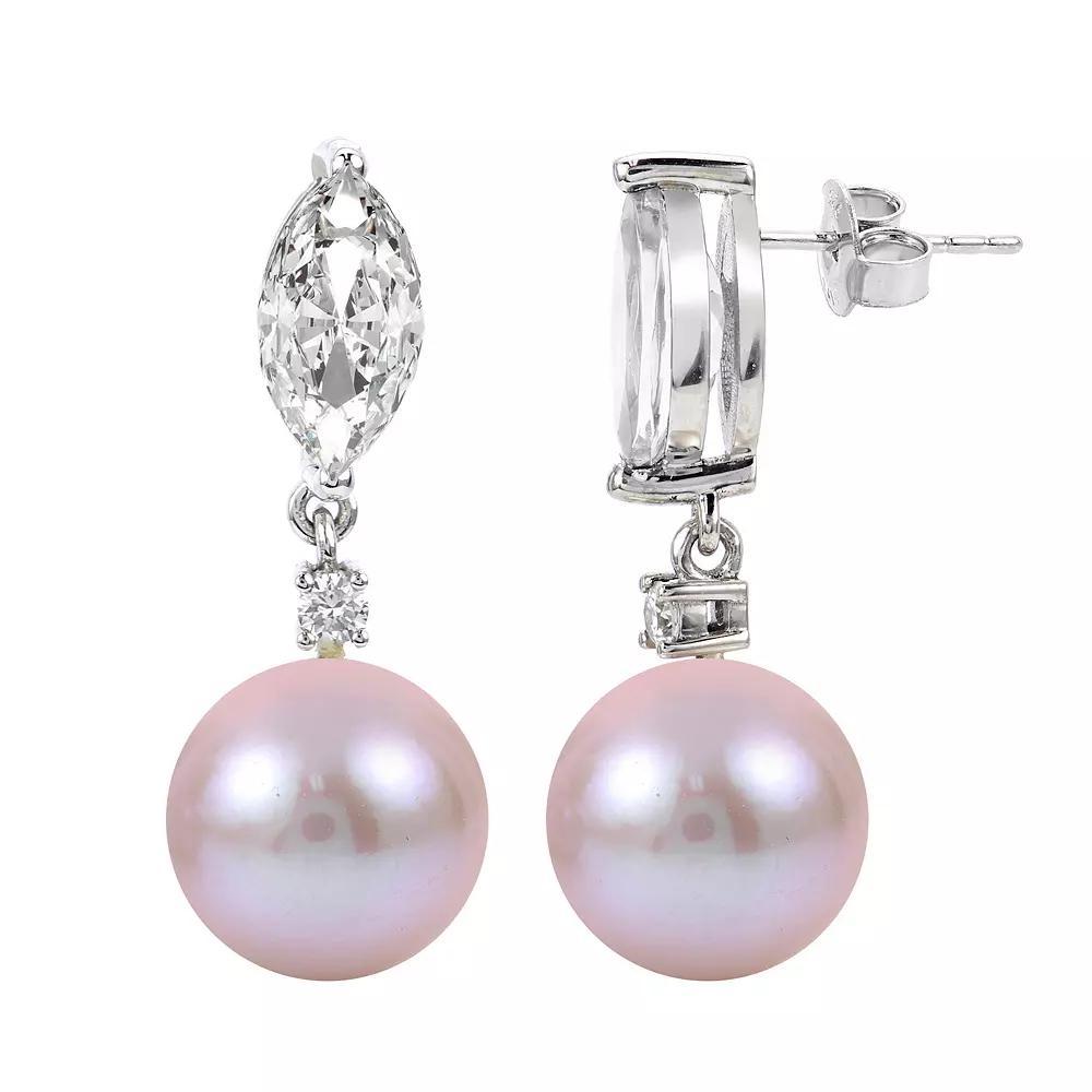 PearLustre by Imperial Sterling Silver Pink Freshwater Cultured Pearl & Lab-Created White Sapphire Drop Earrings, Womens Product Image