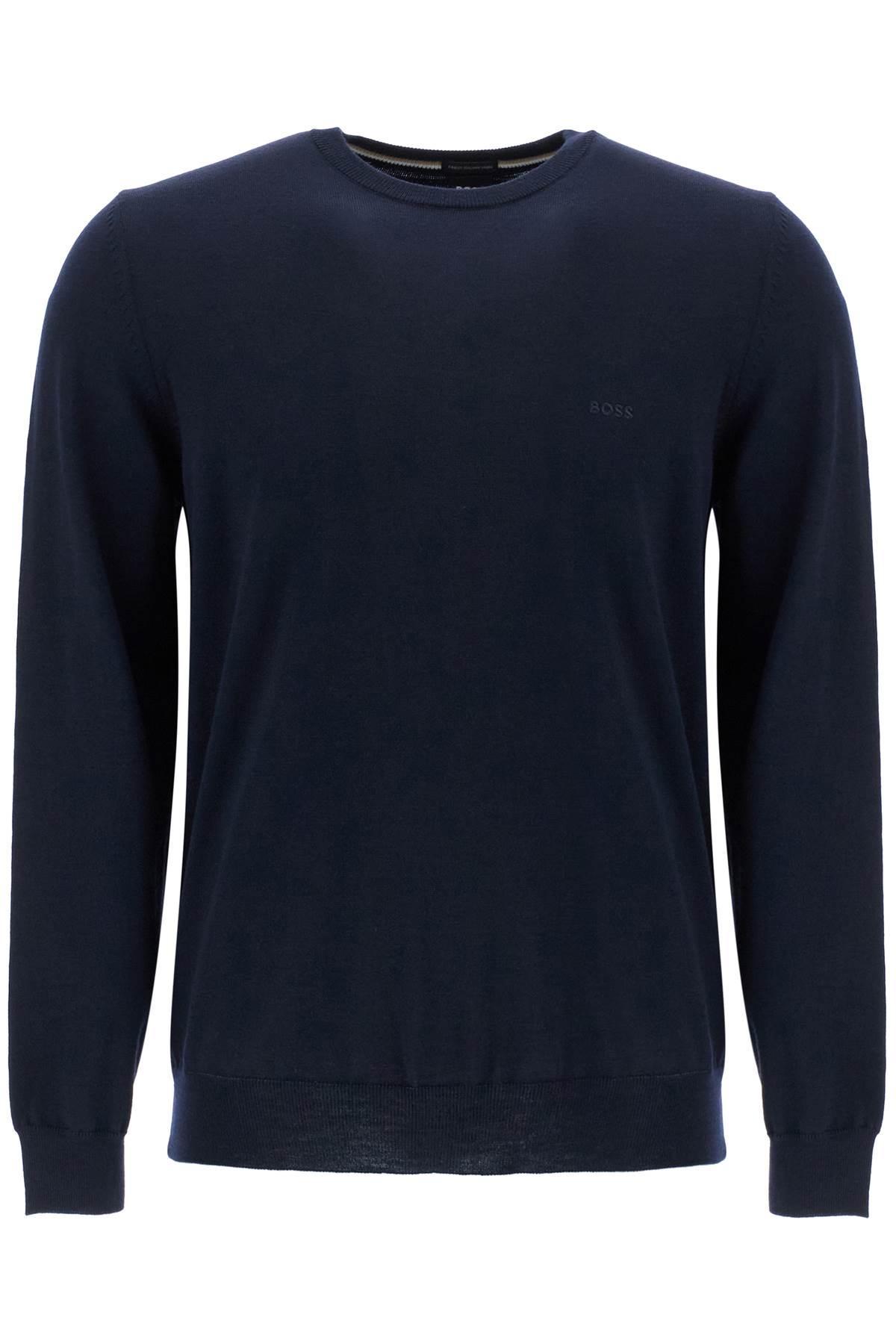 HUGO BOSS Logo-embroidered Sweater In Wool In Blue Product Image