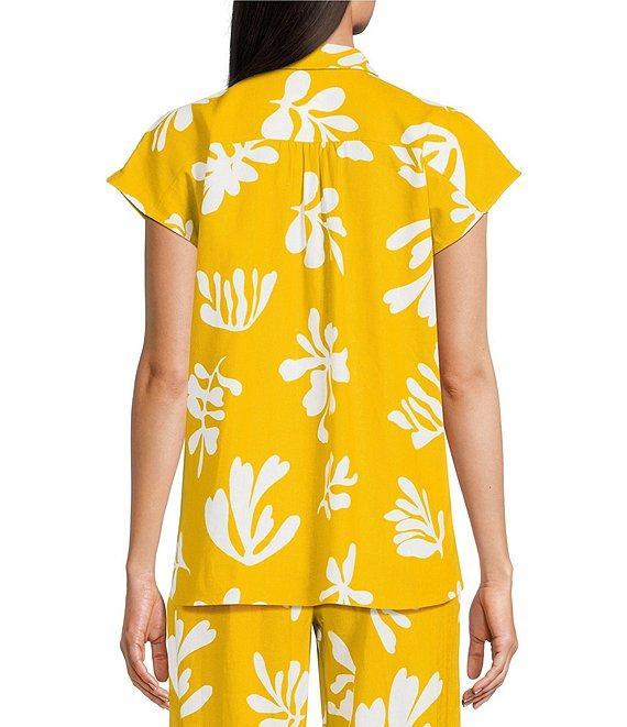 Marella Coordinating Addotto Linen-Blend Summer Leaf Print Point Collar Short Sleeve Patch Pocket Blouse Product Image
