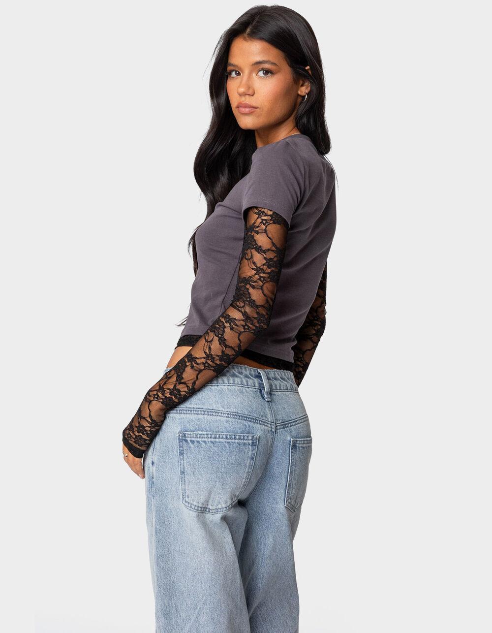 EDIKTED Layered Lace Sleeve Tee Product Image