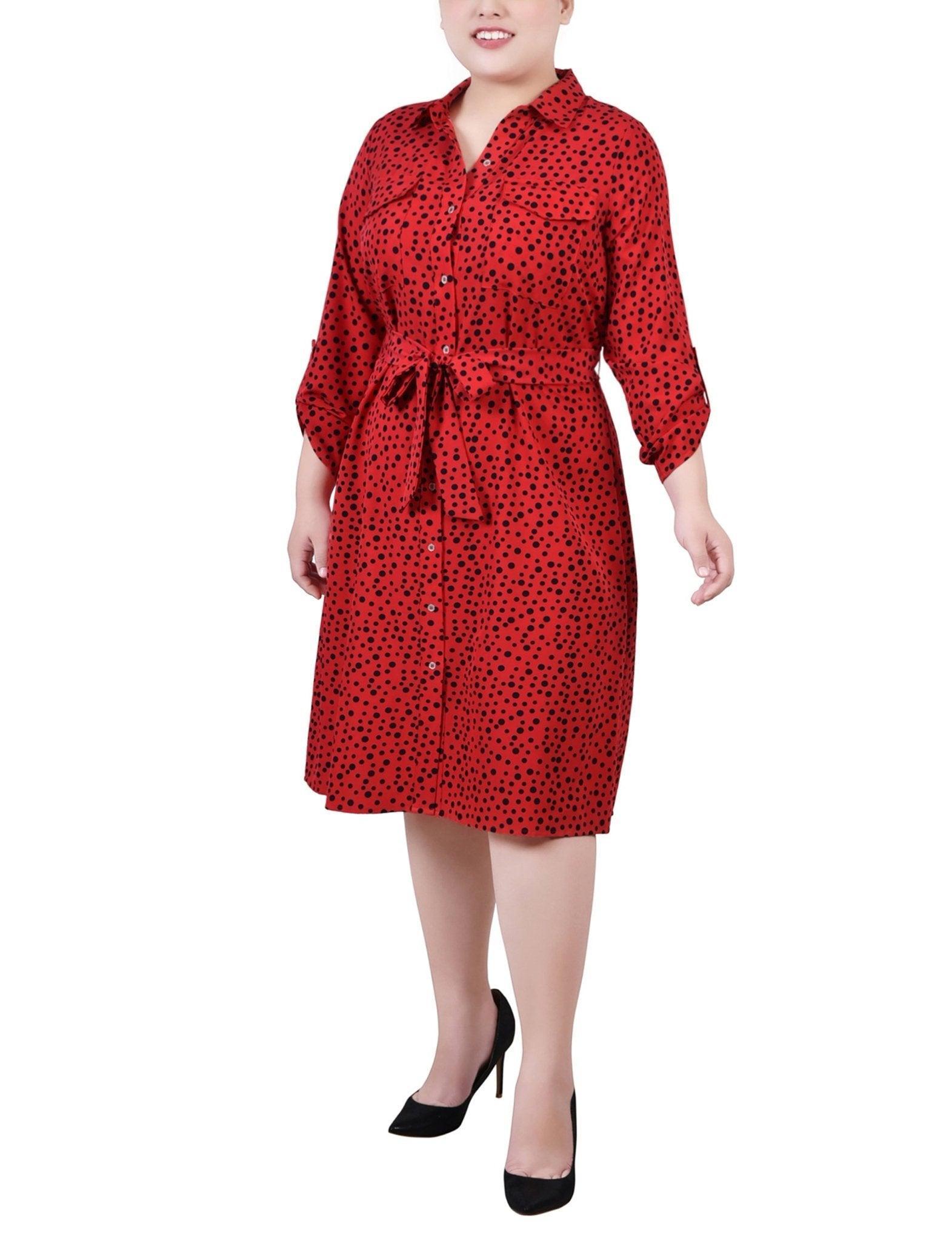 Ski Patrol Black Icemoon 3/4 Roll Tab Sleeve Belted Shirtdress - Plus Product Image