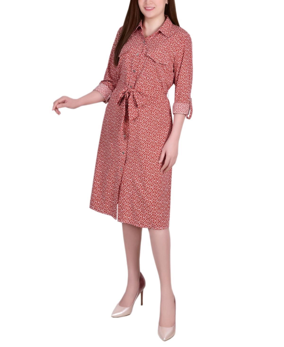 Ny Collection Petite Printed Long Sleeve Roll Tab Shirtdress Product Image