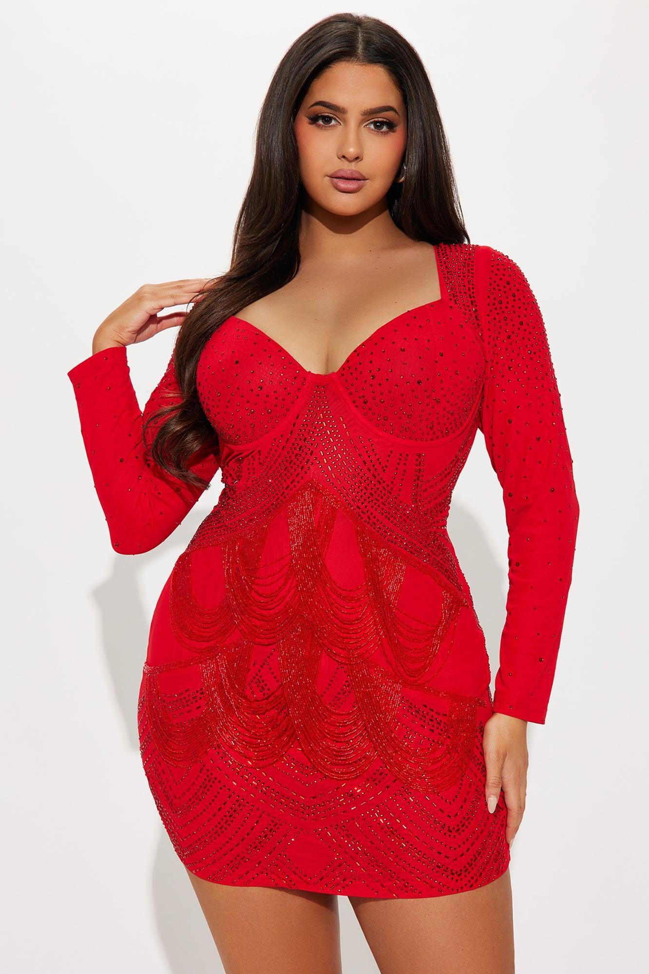 Celeste Rhinestone Mini Dress - Red Product Image