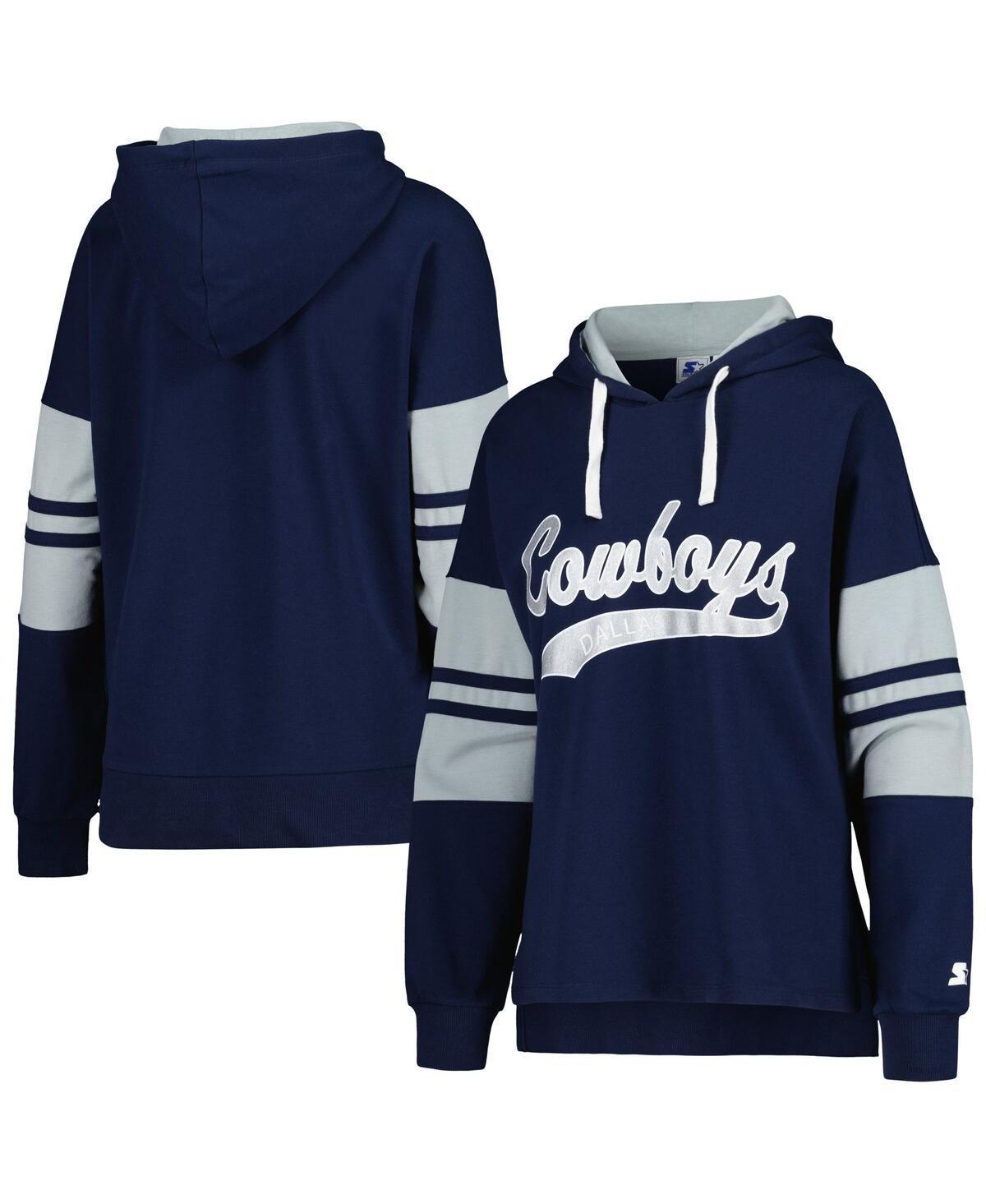 Women's Starter Navy Dallas Cowboys Bump And Run Long Sleeve Hoodie T-Shirt, Size: XS, Blue Product Image