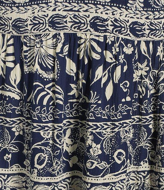Angie Printed V-Neck Spaghetti Strap Twist Front Keyhole Tiered Dress Product Image