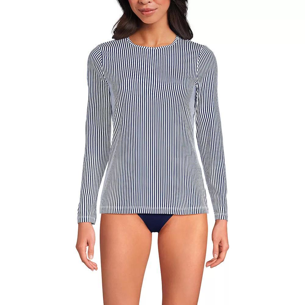 Women's Lands' End UPF 50 Long Sleeve Rash Guard, Size: Large, Blue Mini Stripe Product Image