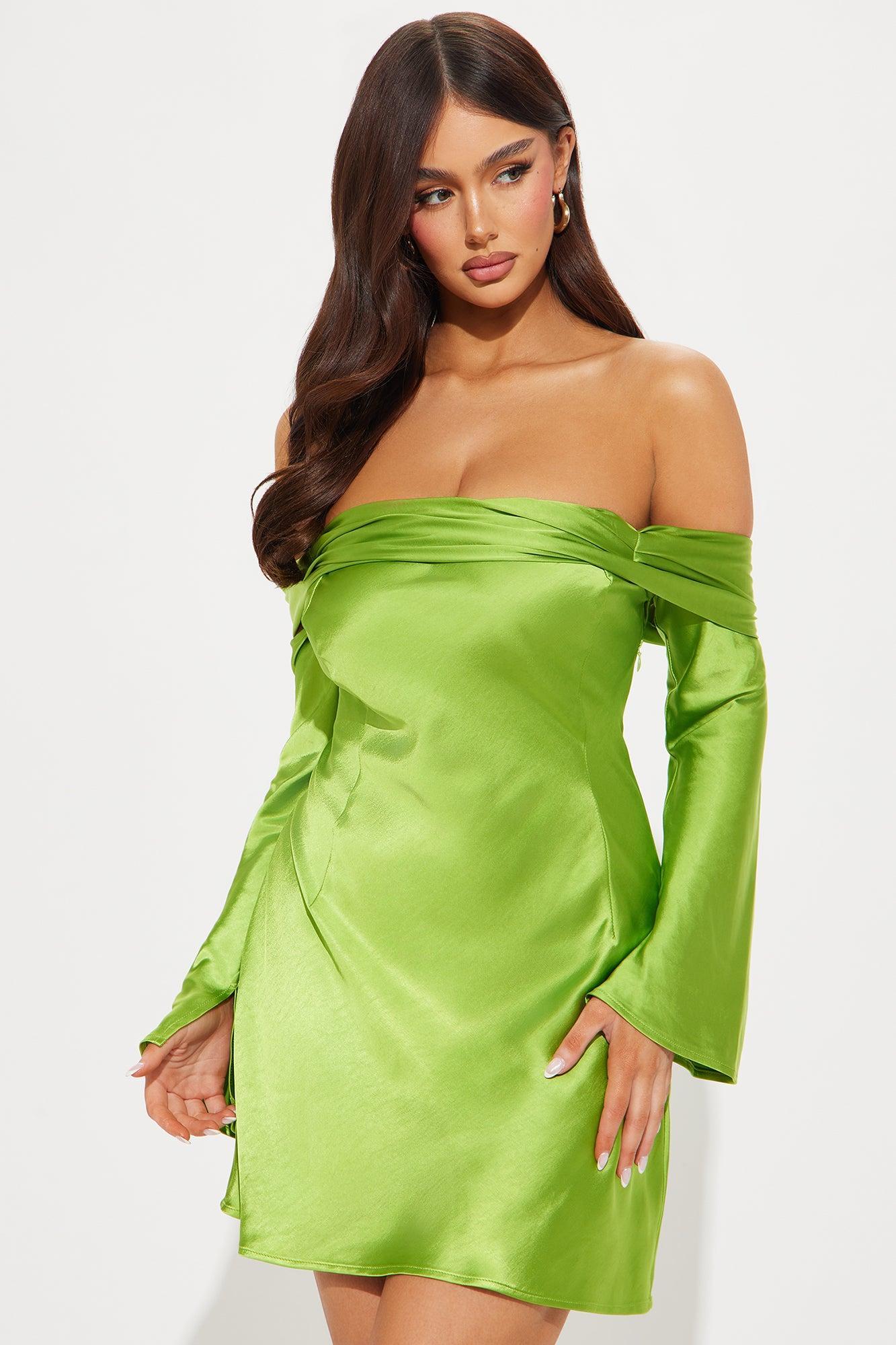 Amandine Satin Mini Dress - Green Product Image