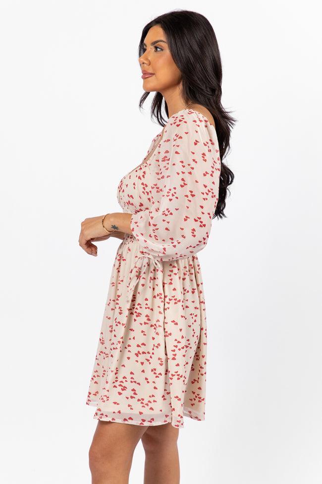 Unconditional Love Ivory Heart Print Mini Dress FINAL SALE Product Image