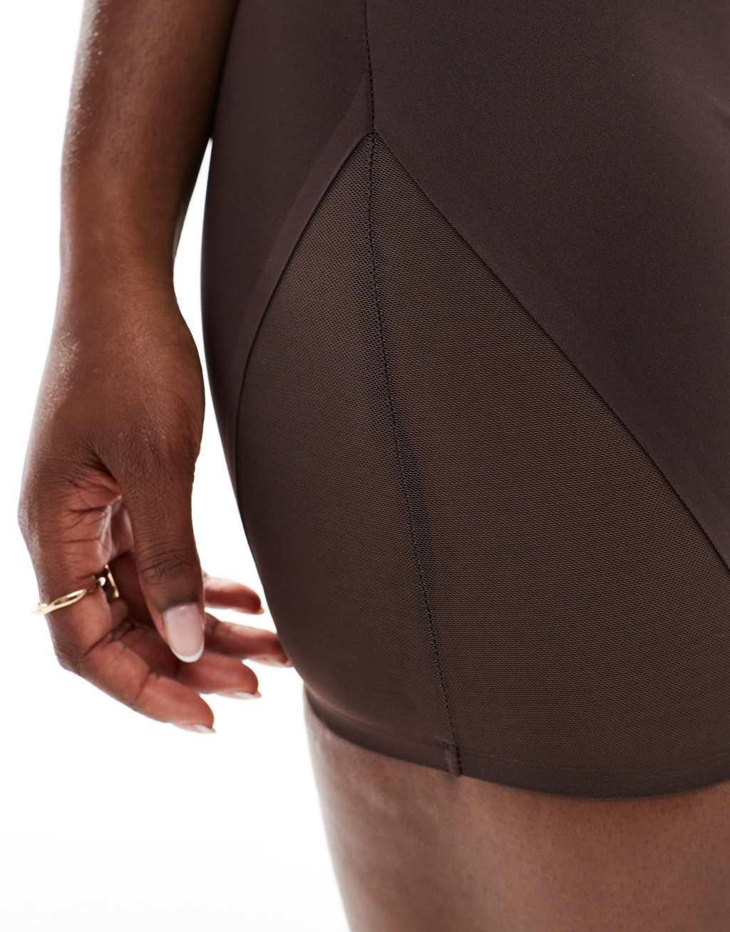 ASOS DESIGN Contouring medium control low back shorts with mesh in brown Product Image
