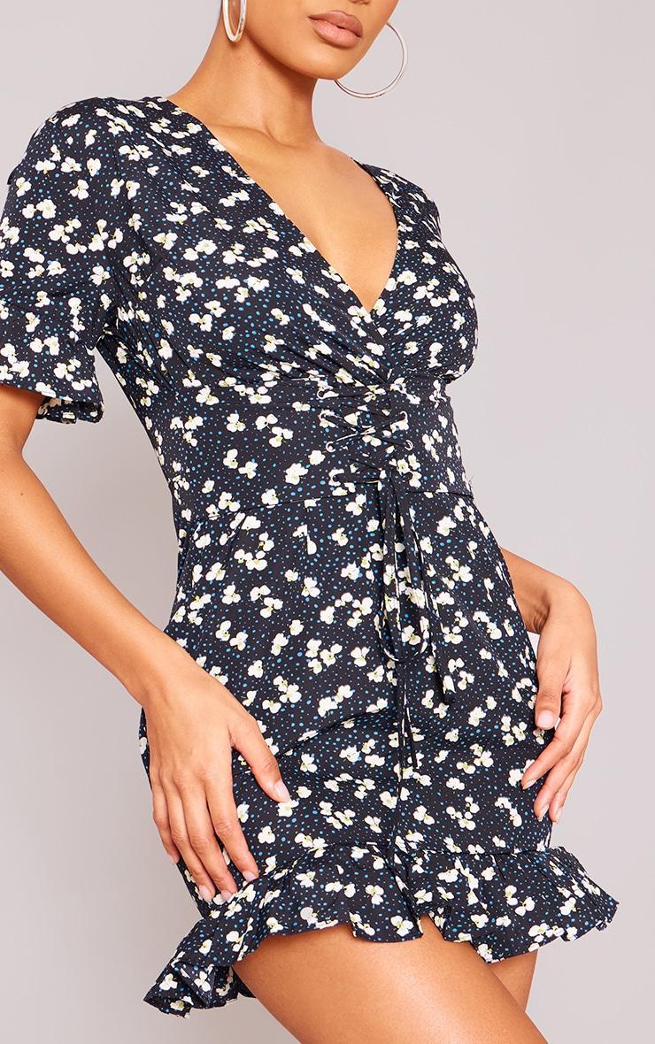 Navy Ditsy Floral Print Corset Swing Dress Product Image
