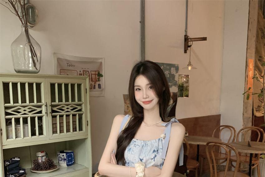Tie Shoulder Floral Print Mock Two Piece Maxi A-Line Dress Product Image