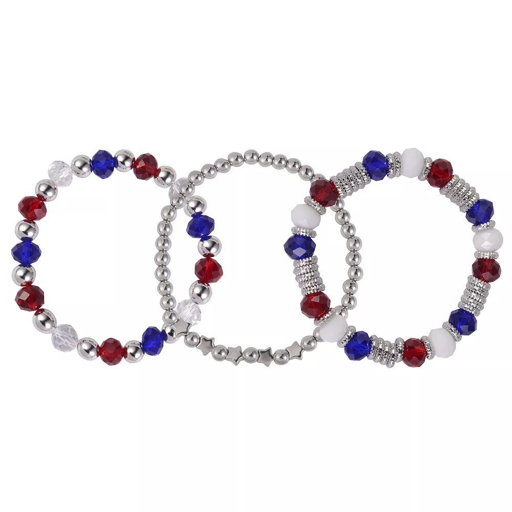 Celebrate Together™ Silver Tone Red, White and Blue Beaded Stretch Bracelets 3-Piece Set, Women's, Multi Product Image