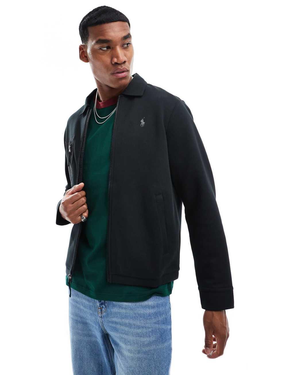 Polo Ralph Lauren icon logo double knit sweat jacket in black Product Image