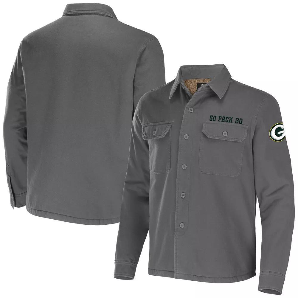 Men's NFL x Darius Rucker Collection by Fanatics Gray Cleveland Browns Canvas Button-Up Shirt Jacket, Size: Small, Grey Product Image