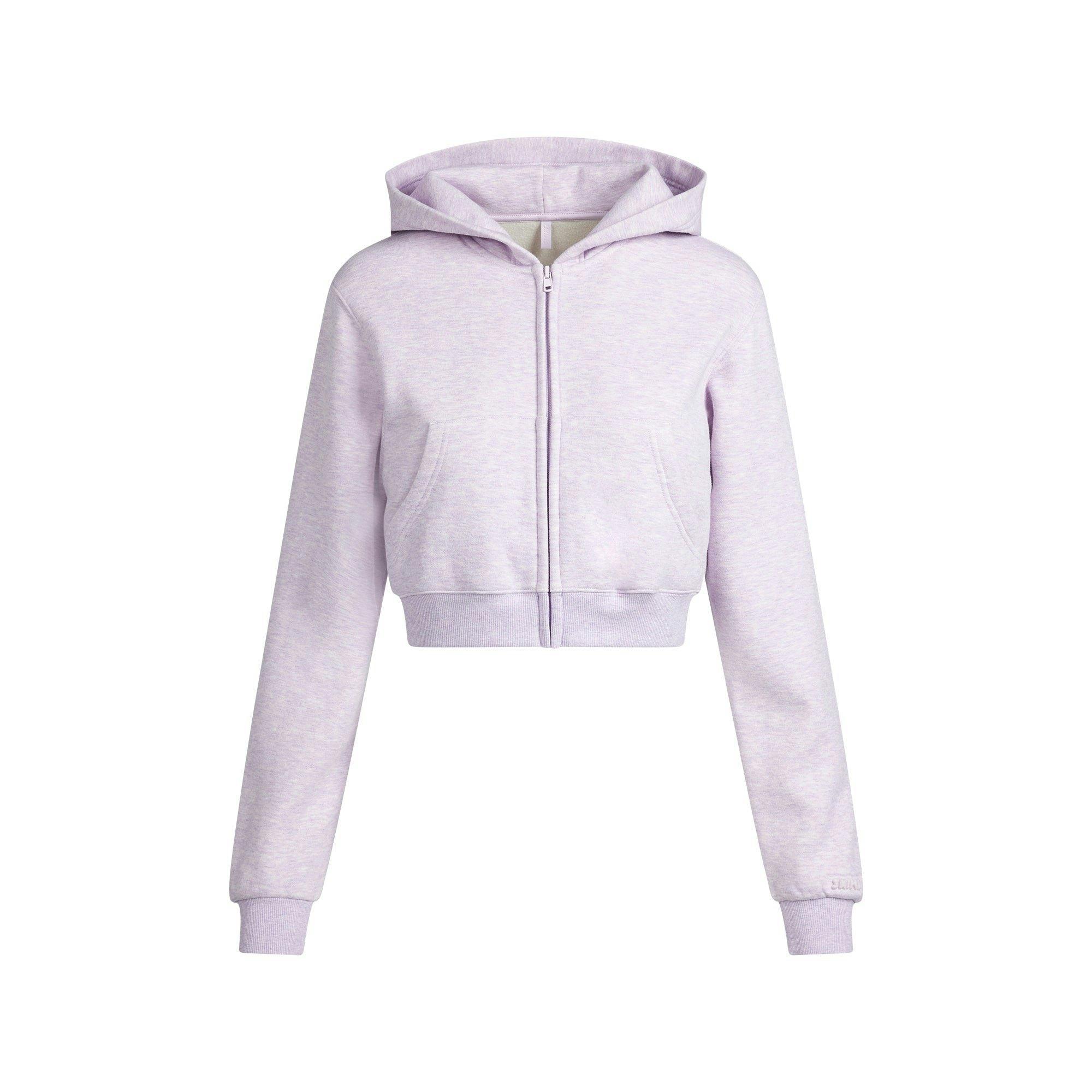 COTTON FLEECE CROPPED ZIP UP HOODIE | PURPLE HEATHER Product Image