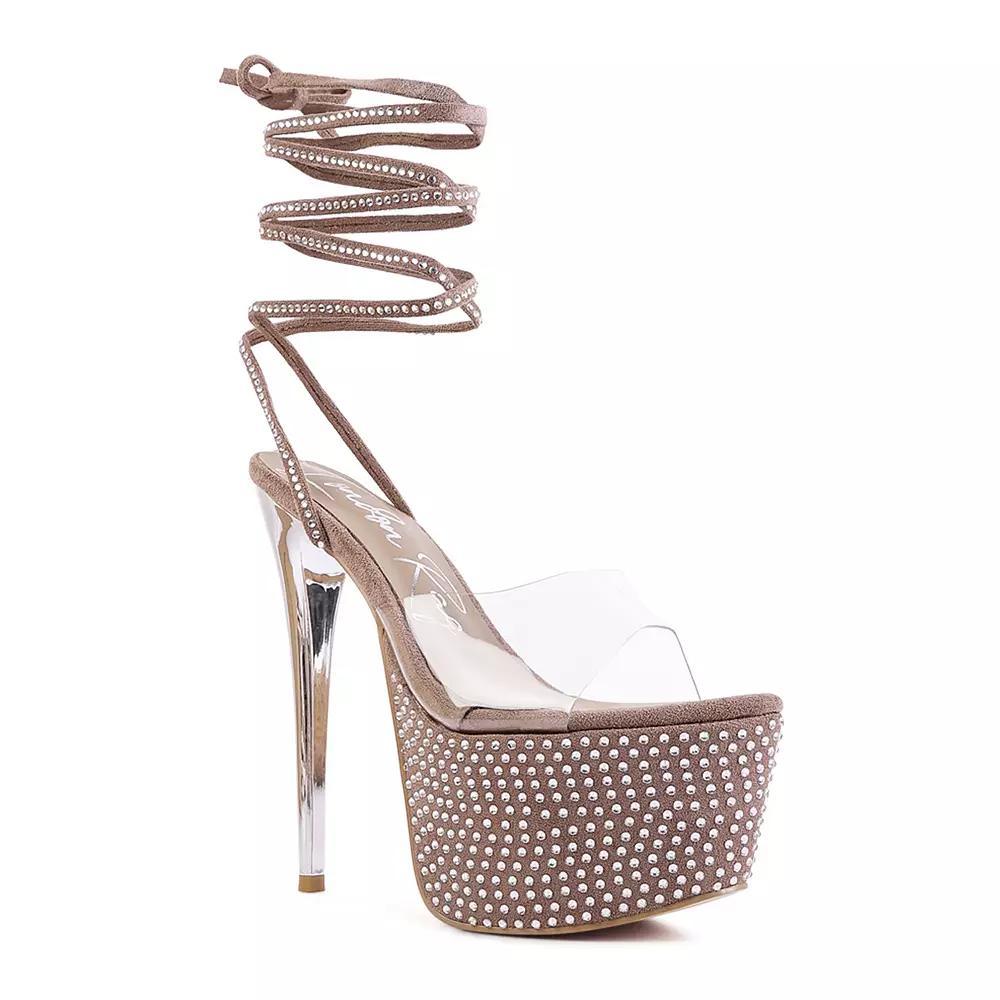 London Rag Sugar Mom Women's Strappy Rhinestone High Heel Sandals, Size: 7, Black Product Image