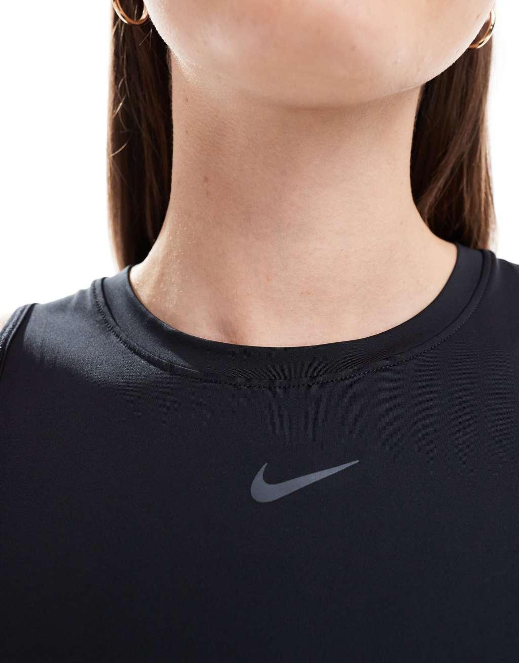 Nike Training One Dri-Fit slim crop tank top in black Product Image