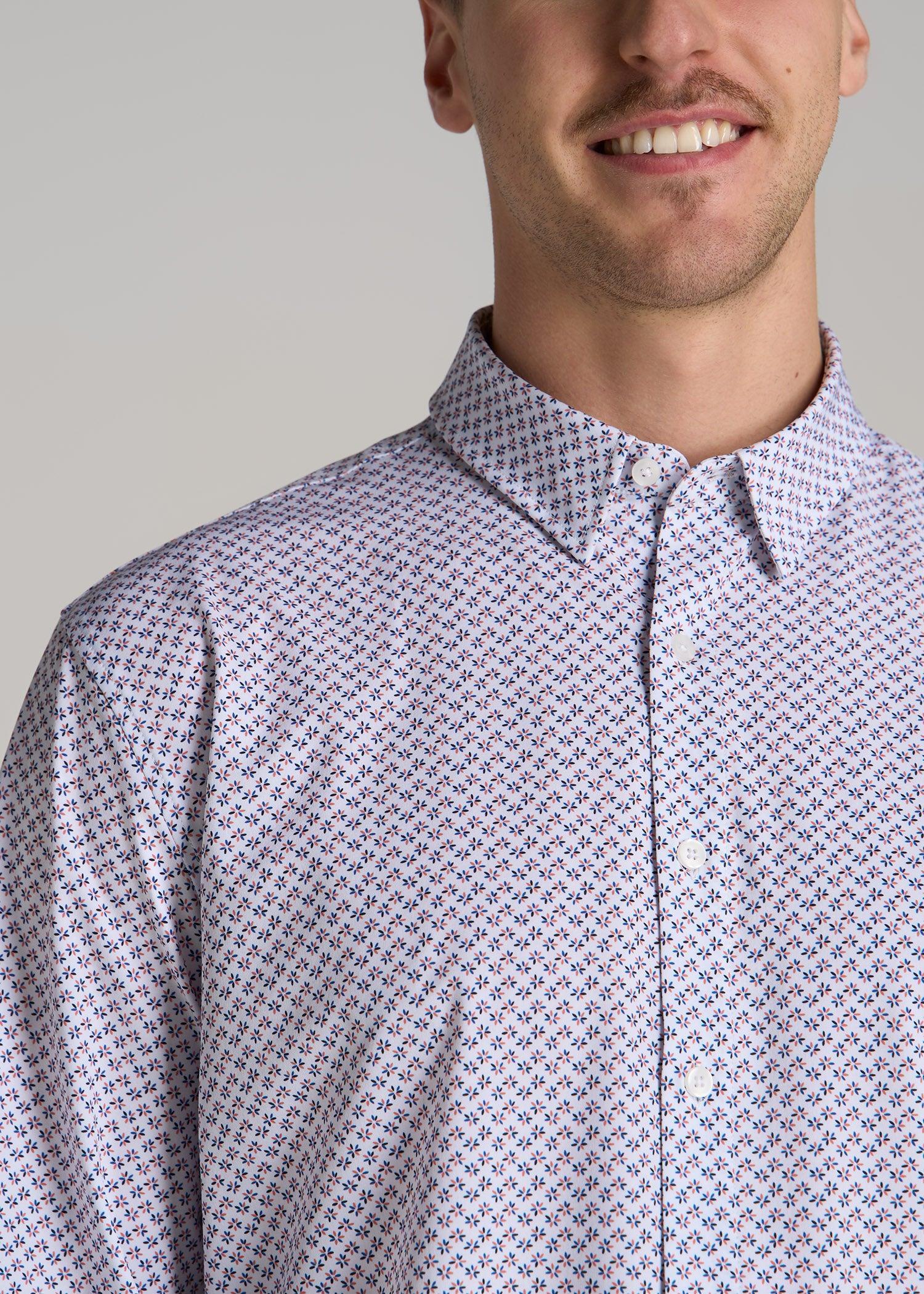Traveler Stretch Dress Shirt for Tall Men in Blue and Apricot Mini Floral Product Image