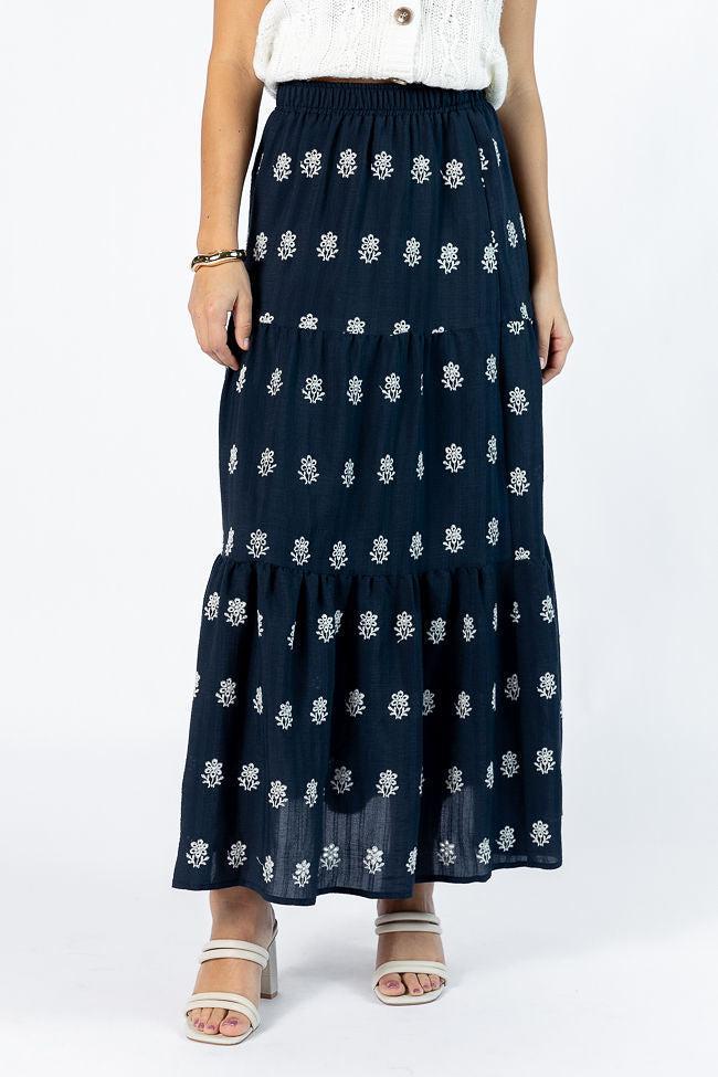 No Place Like This Navy Embroidered Maxi Skirt FINAL SALE Product Image